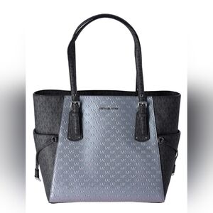 Michael Kors Voyager Travel Shoulder Tote Heather Grey Patent Leather Black MK
